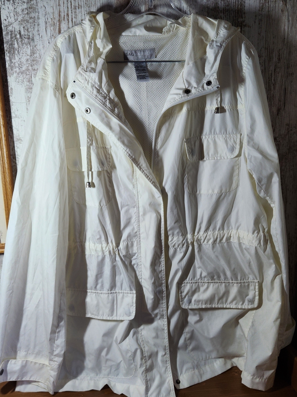 Sag Harbor White Lightweight Hooded Utility Anorak Jacket XL Windbreaker Coat